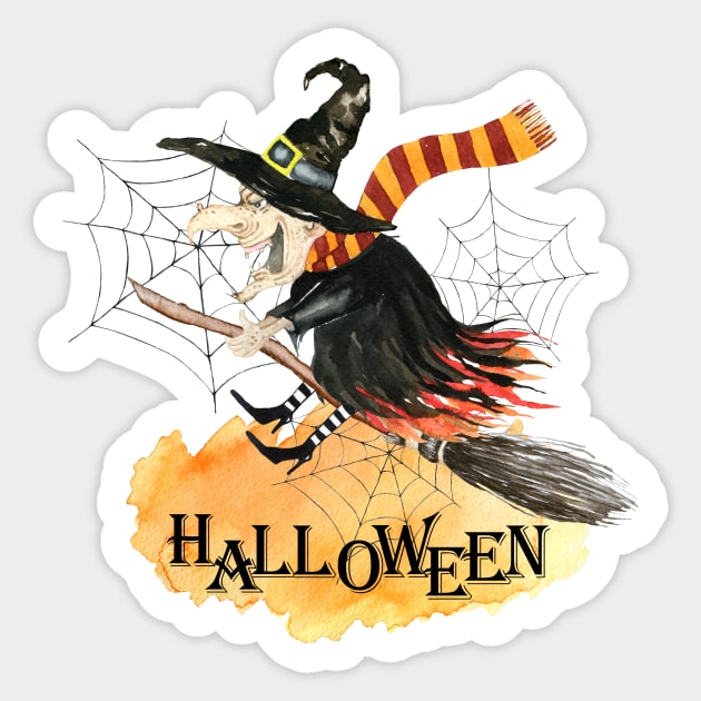 Halloween, watercolor witch, spider web Sticker by Simple Wishes Art